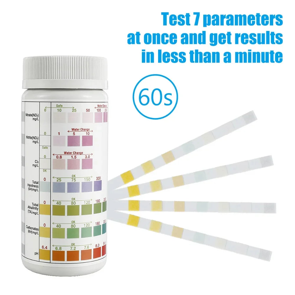 100Pcs 7 in 1 Water Quality Test Strips Fish Tank Test Kit Nitrate/Ph Total Hardness Test Strip Aquarium Water for Pisciculture