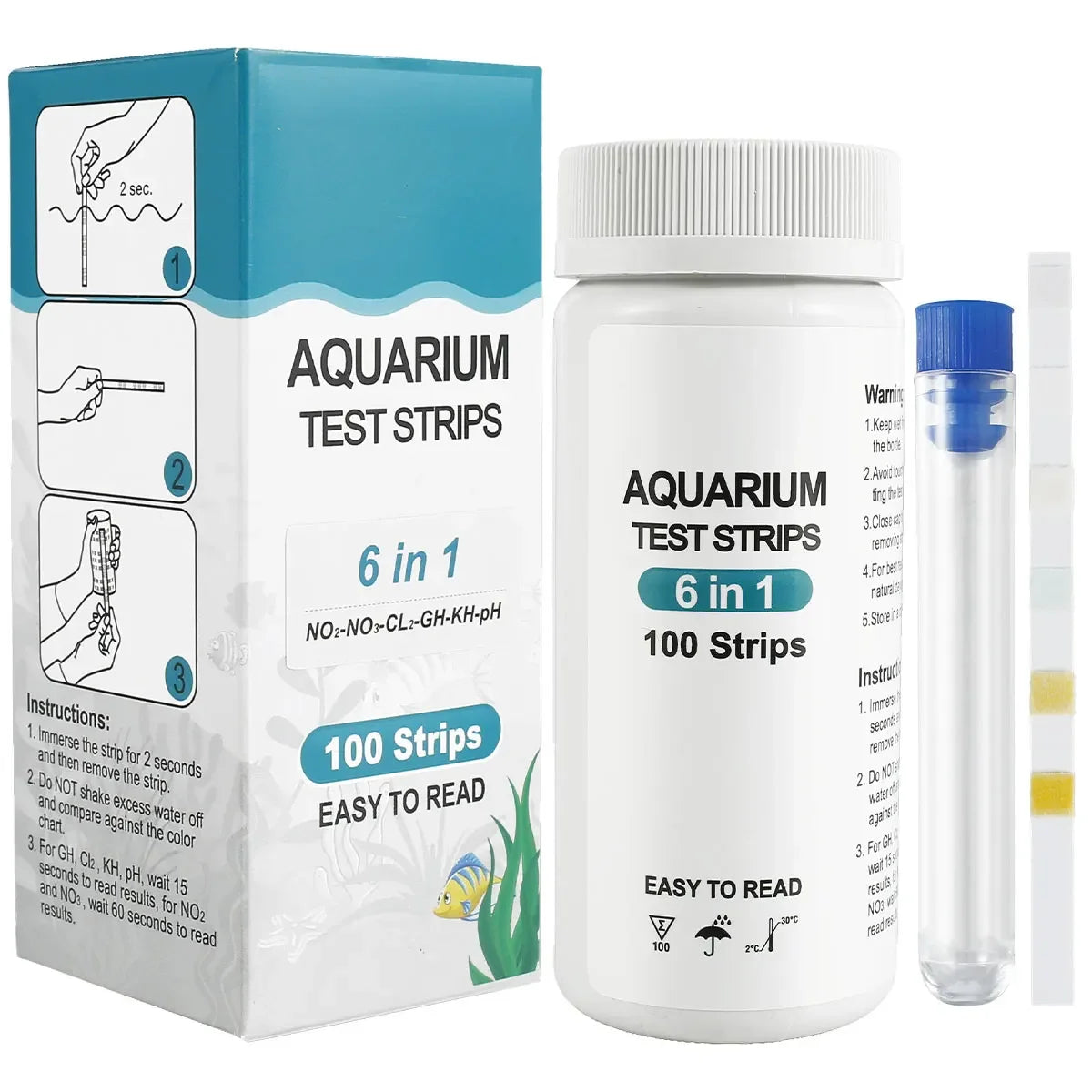 100Pcs 7 in 1 Water Quality Test Strips Fish Tank Test Kit Nitrate/Ph Total Hardness Test Strip Aquarium Water for Pisciculture