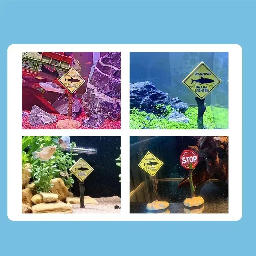 1PC Aquarium Landscape Decoration, Yellow Shark Warning Sign, Fun Aquarium Landscape Decoration
