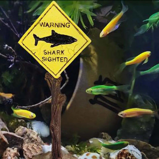1PC Aquarium Landscape Decoration, Yellow Shark Warning Sign, Fun Aquarium Landscape Decoration