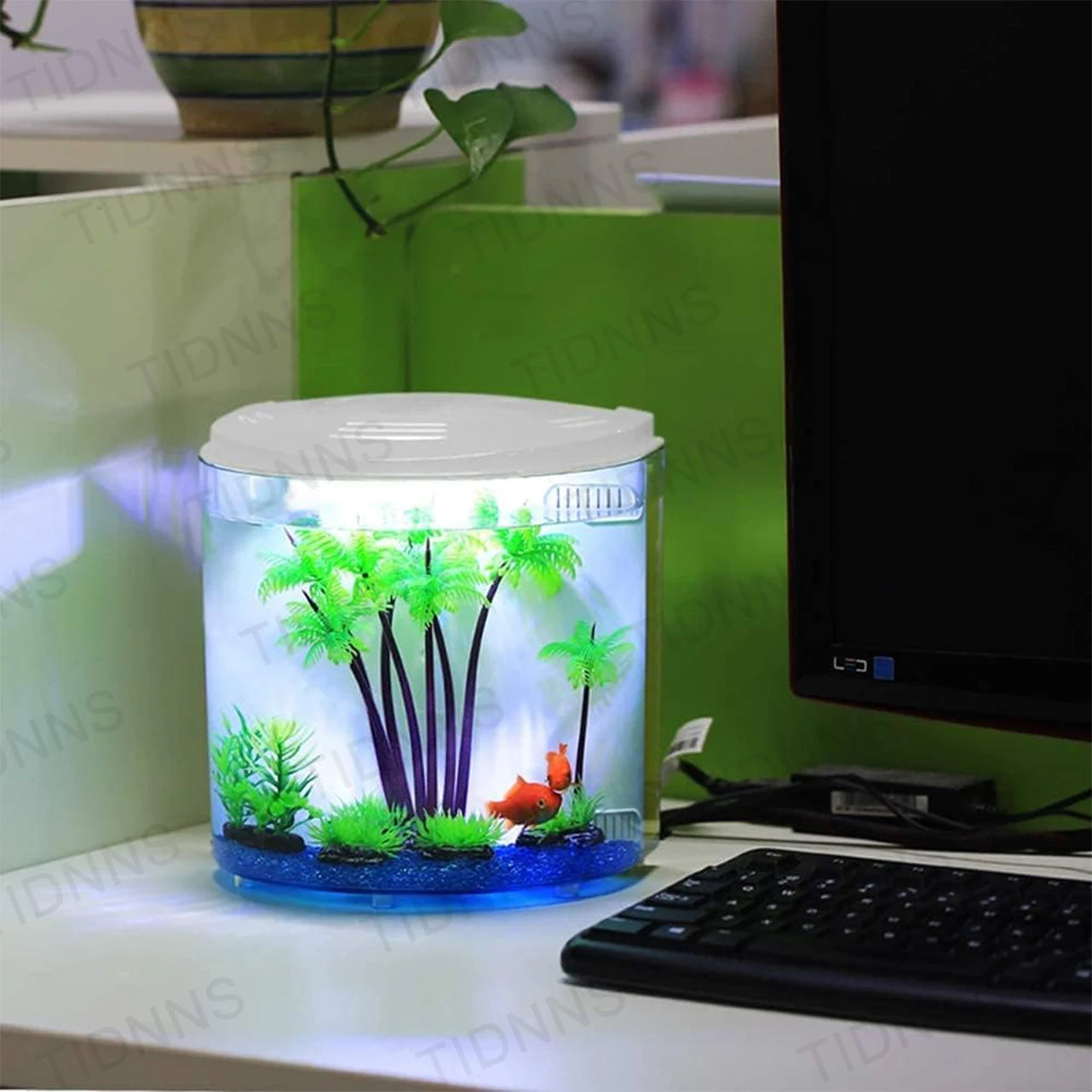 Desktop Small Fish Tank Living Room Household Lazy Mini Acrylic Goldfish Aquarium with Led Light and Filter Pump