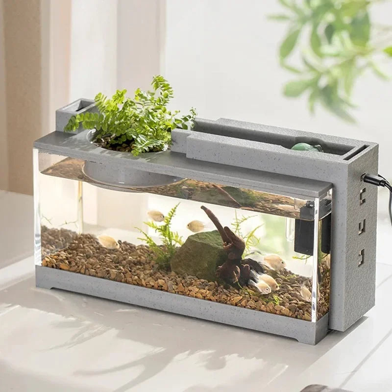 Small Aquarium Creative Imitation Stone Landscaping Fish Tank with Filter Silent Water Pump Home Aquarium Supplies Accessories
