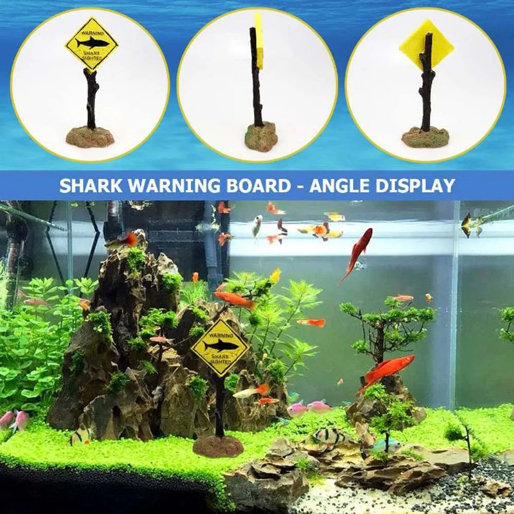 1PC Aquarium Landscape Decoration, Yellow Shark Warning Sign, Fun Aquarium Landscape Decoration