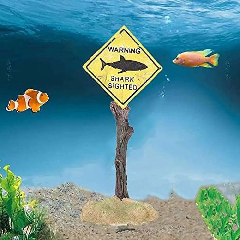 1PC Aquarium Landscape Decoration, Yellow Shark Warning Sign, Fun Aquarium Landscape Decoration