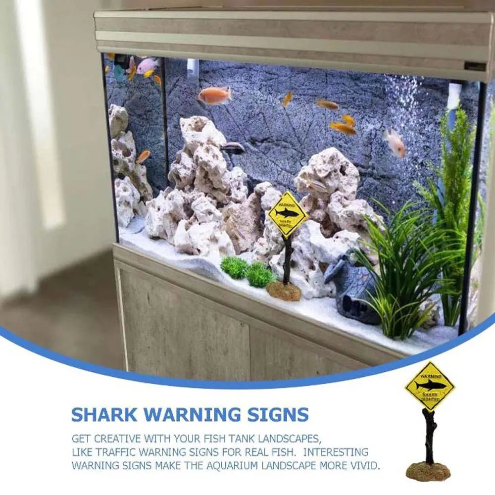 1PC Aquarium Landscape Decoration, Yellow Shark Warning Sign, Fun Aquarium Landscape Decoration