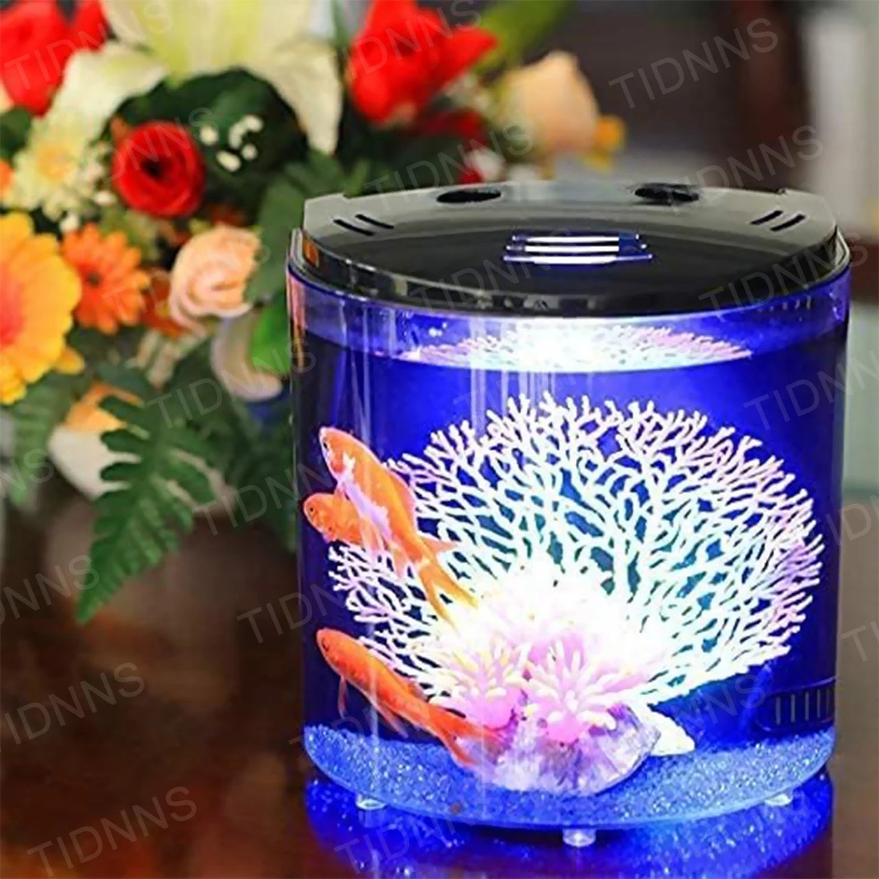 Desktop Small Fish Tank Living Room Household Lazy Mini Acrylic Goldfish Aquarium with Led Light and Filter Pump